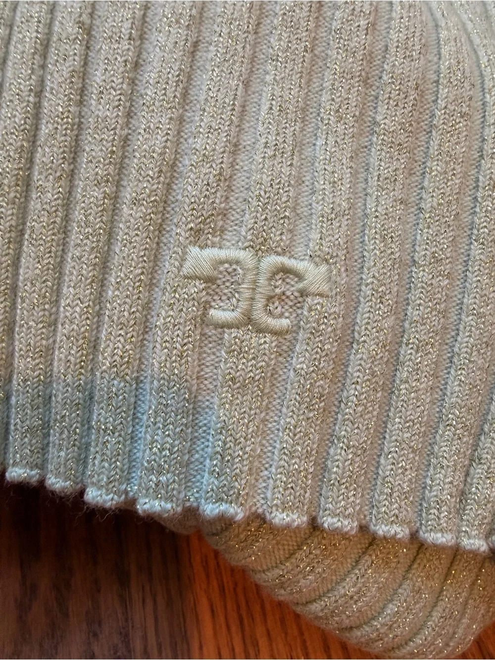 Tory Burch Metallic Lurex Striped Mint Green Ribbed Button-Front Cardigan Large